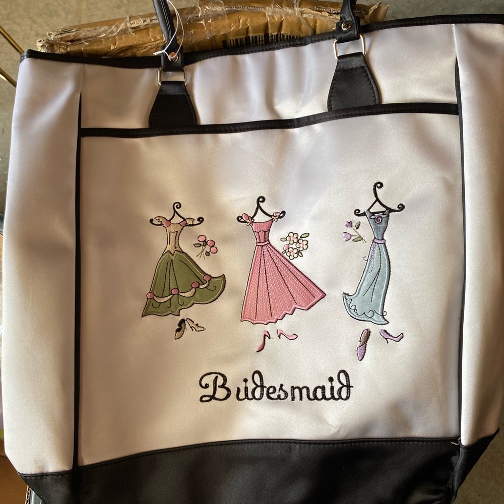 NWOT Satin Embroidered BRIDESMAID Large Tote